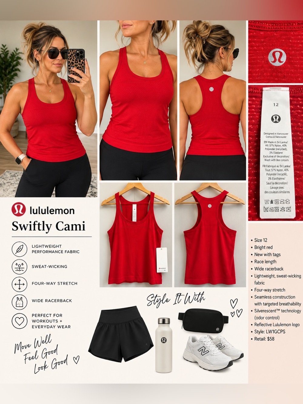 Lululemon Swiftly Cami Red Race Length Tank Size 12 NWT